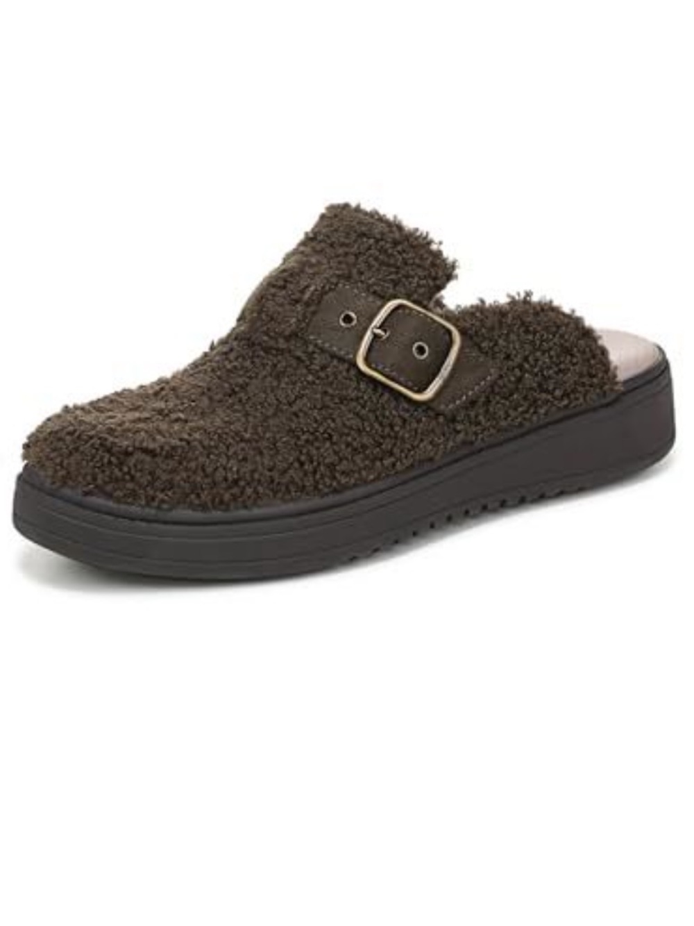 LifeStride 7.5 Wide Width Cozy Vibe Faux Shearling Slide Mule Army Green